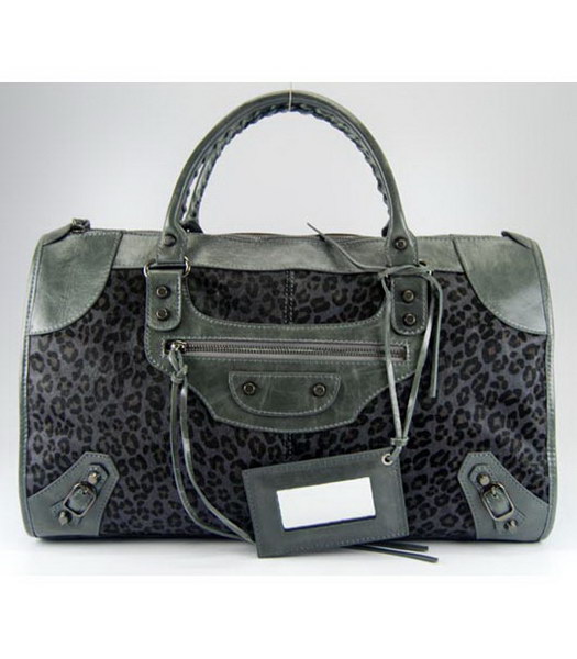 Balenciaga Weekender Borsa grande in Dark Silver Grey Leopard Print